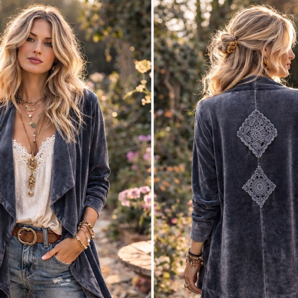 Anthropologie Anama Velour Boho‎ Cardigan NWT Size M Soft Draped Chic Must Have